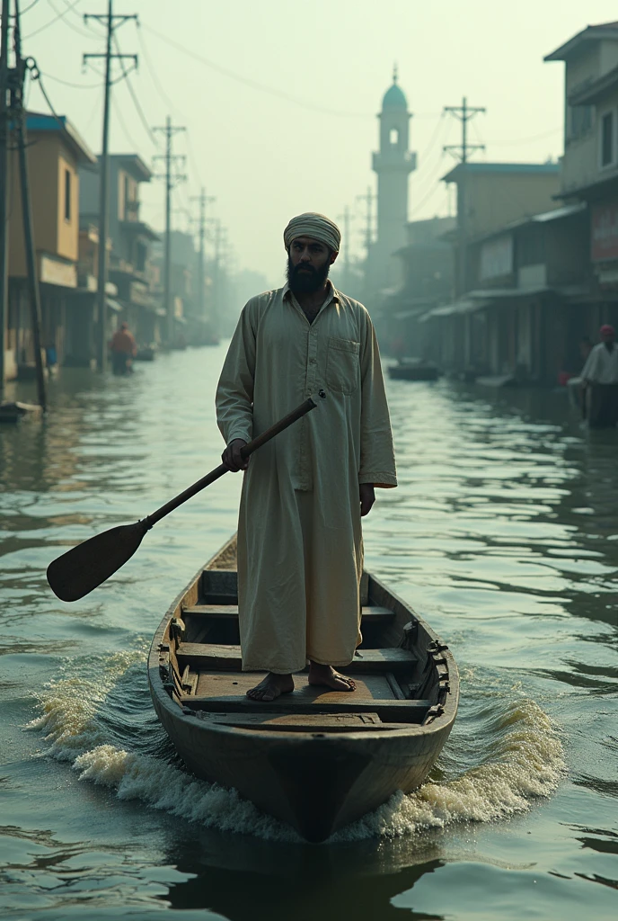 Islamic man takes boat to mosque in flood