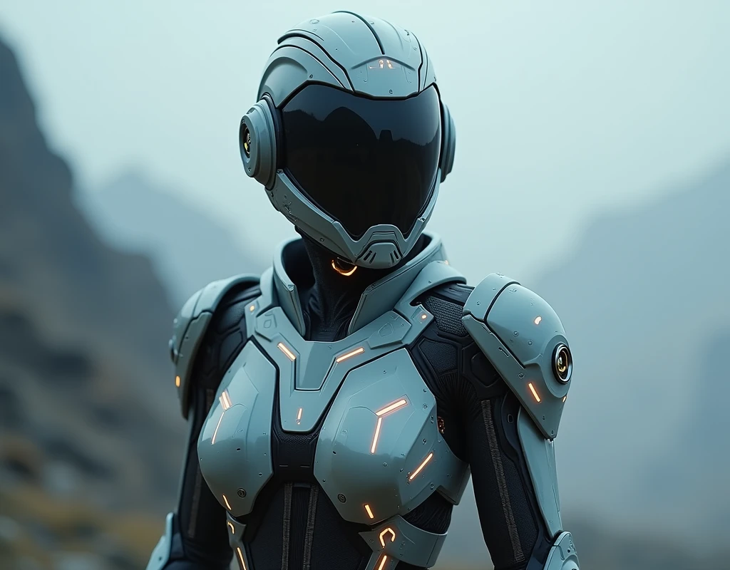 Full protective helmet mask and future high-tech combat armor,Female Star Warrior,Professional photography