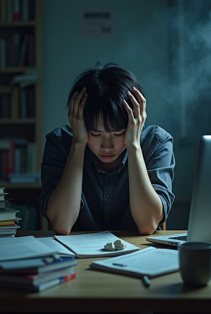 Student look like depressed putting hand on his head