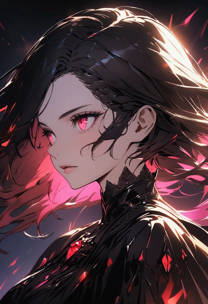 Beautiful girl, diamond eyes, close-up, dark fantasy, glass sharp, sharp blur, hight contras, detailed lighting, UHD, dynamic lighting