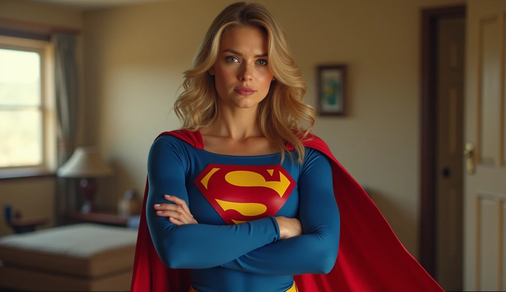 (((very beautiful old Supergirl (((1980s costume))) Julie Hagerty))) Super woman Julie Hagerty; confident, powerful, indestructible, attractive; big and firm chest; strong breasts; arms crossed, levanta facilmente um Sofa with people sitting de 300 toneladas sobre sua cabeça; arms of a strong woman. HD. Photograph, ((realism)), extremely high quality RAW photograph, ultra detailed photograph, sharp focus, high resolution, (detailed skin:1,3),high quality, film grain, Fujifilm XT3,Highly Detailed, movie, (Cinematic Photo:1.3) of (Realistic:1.3)