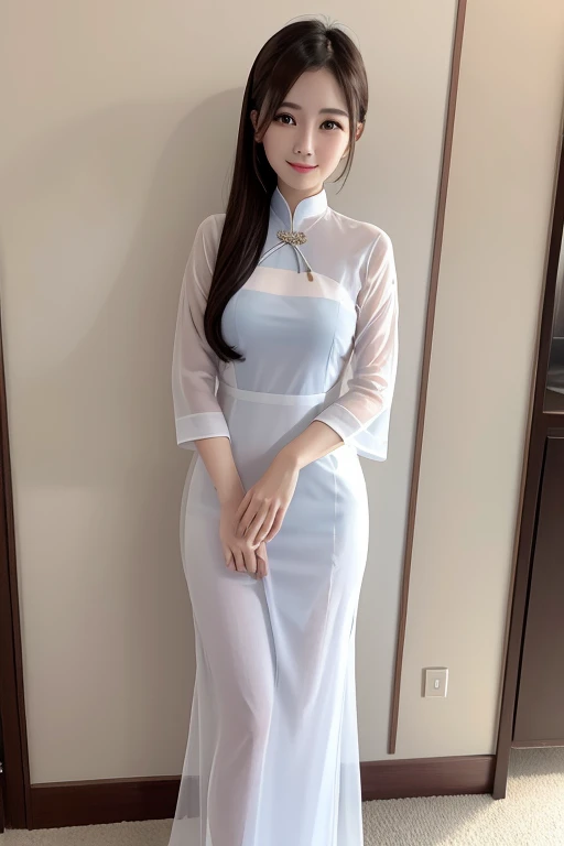 front、Ao Dai、See-through、Light color hue