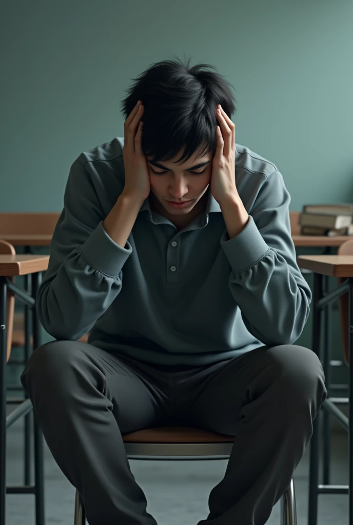 Student look like depressed putting hand on his head
3d picture