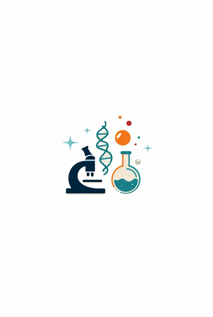 I want you to create a logo for a clinical laboratory with a white background and a microscope, DNA chain, Erlenmeyer flask and the name Laboratorio Clínico Santa Bárbara is written in very pretty letters, which is innovative, striking and creative in blue and orange colors.