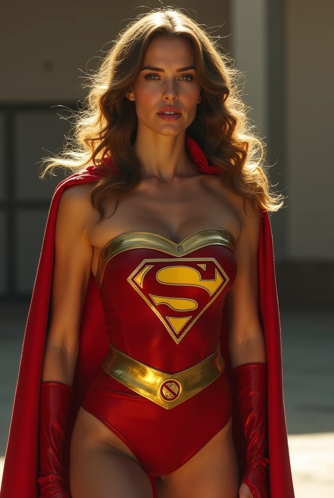 Superwoman(((1984s Supergirl costume))) Julie Hagerty ; big and strong breasts. HD. Photograph, ((realism)), extremely high quality RAW photograph, ultra detailed photograph, sharp focus, high resolution, (detailed skin:1,3),high quality, film grain, Fujifilm XT3,Highly Detailed, movie, (Cinematic Photo:1.3) of (Realistic:1.3)