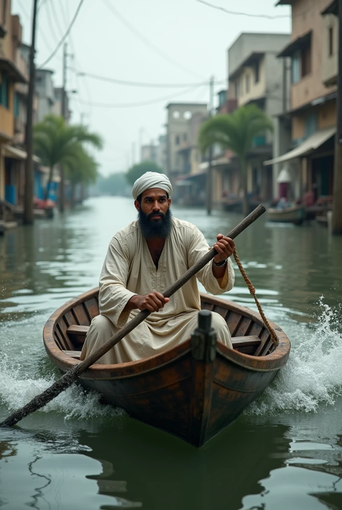 29 year  Islamic man takes boat to mosque in flood