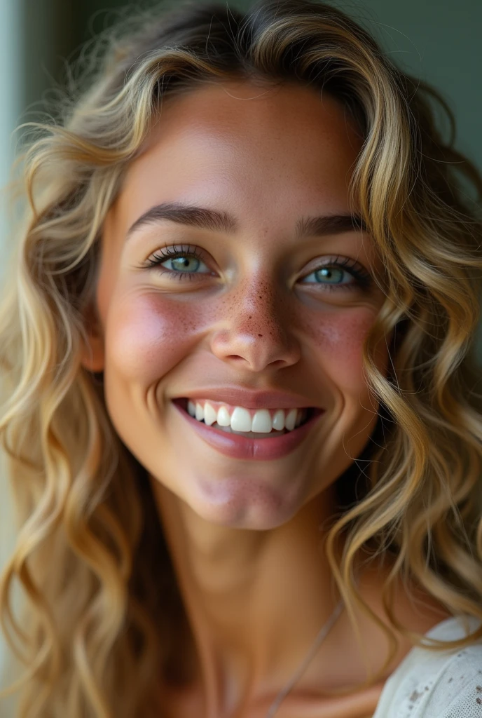 (photorealism:1.2),
créer moi une photo d'une belle fille type ethiopienne qui a les yeux bleu et les cheveux blond et frisé, qui sourit, qui a des legeres tache de rousseur