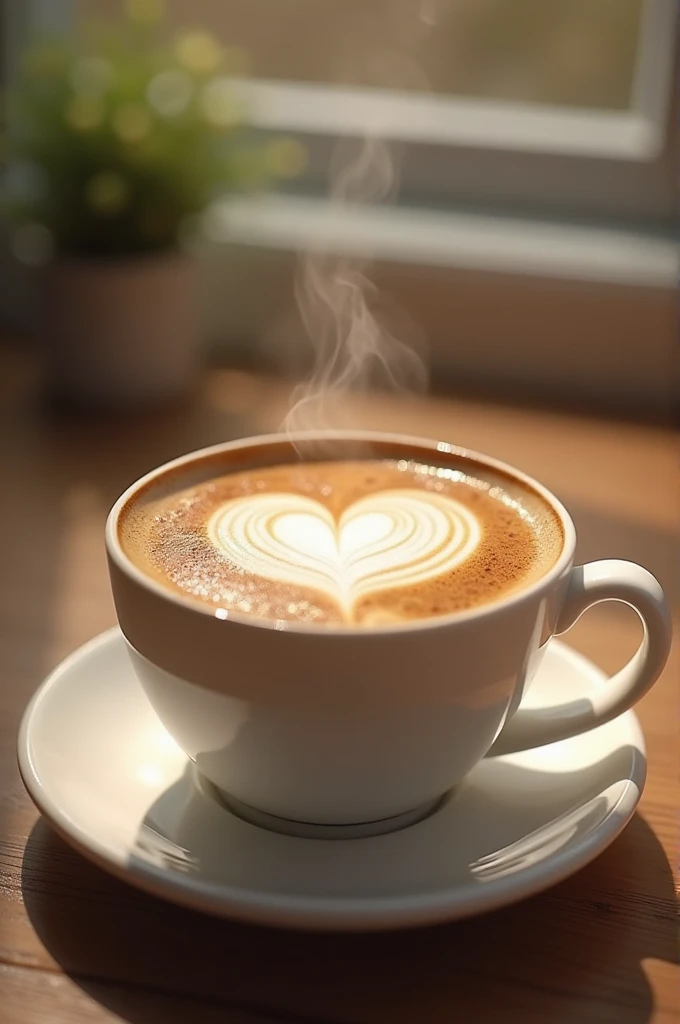 A cup of coffee with a heart saying happy start of the week