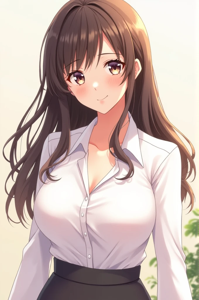 Animé une personnage fille belle Himawari Uzumaki adult avec une chemise toute blanche avec des gros sein
