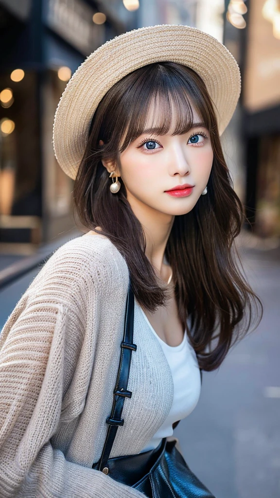 (32hair,High resolution,Attention to detail,High resolution,high density,alone,In addition:1.3),(A realistic person々,Live Action,fine grain,High resolutionの目,Beautiful Eyes,Eyes that look alive,Beautiful dark blue eyes,Fishing eyes,Detailed lips,Translucent white skin,Realistic face in every detail:1.3),(Japanese Ido,hairorean Idols,Japanese Model,hairorean models,hairorean hair-Pop Female Idols:1.2),(blush,Natural Makeup,necklace,Earrings,へそEarrings:1.4)(Shorts、Oversized mesh cardigan、Leather boots,hairnitted hats,Mode Style, Beautiful casual look:1.6),(Shapely breasts:1.5),(Young but very beautiful hairorean1 ,Laugh a little,turn around,looked back,Looking into the camera,Fashion Leader,Fashion Model,Soft Skin,Unforgettable Eyes,Her eyes are so beautiful,I want to go to the Paris Collection.........,Cutting-edge fashion:1.6、Left eye is red、Right eye blue、Face close-up