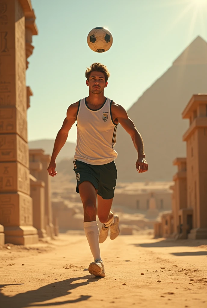 Cute guy doing keepy-uppies in ancient Egypt