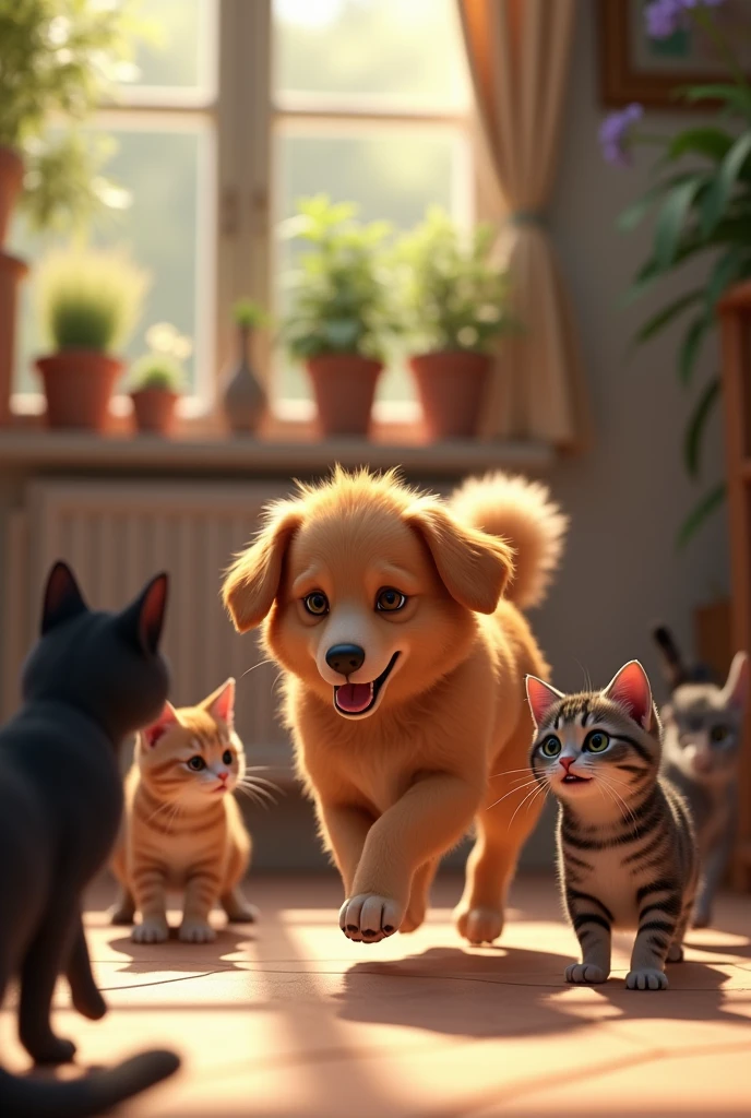 a dog with cats