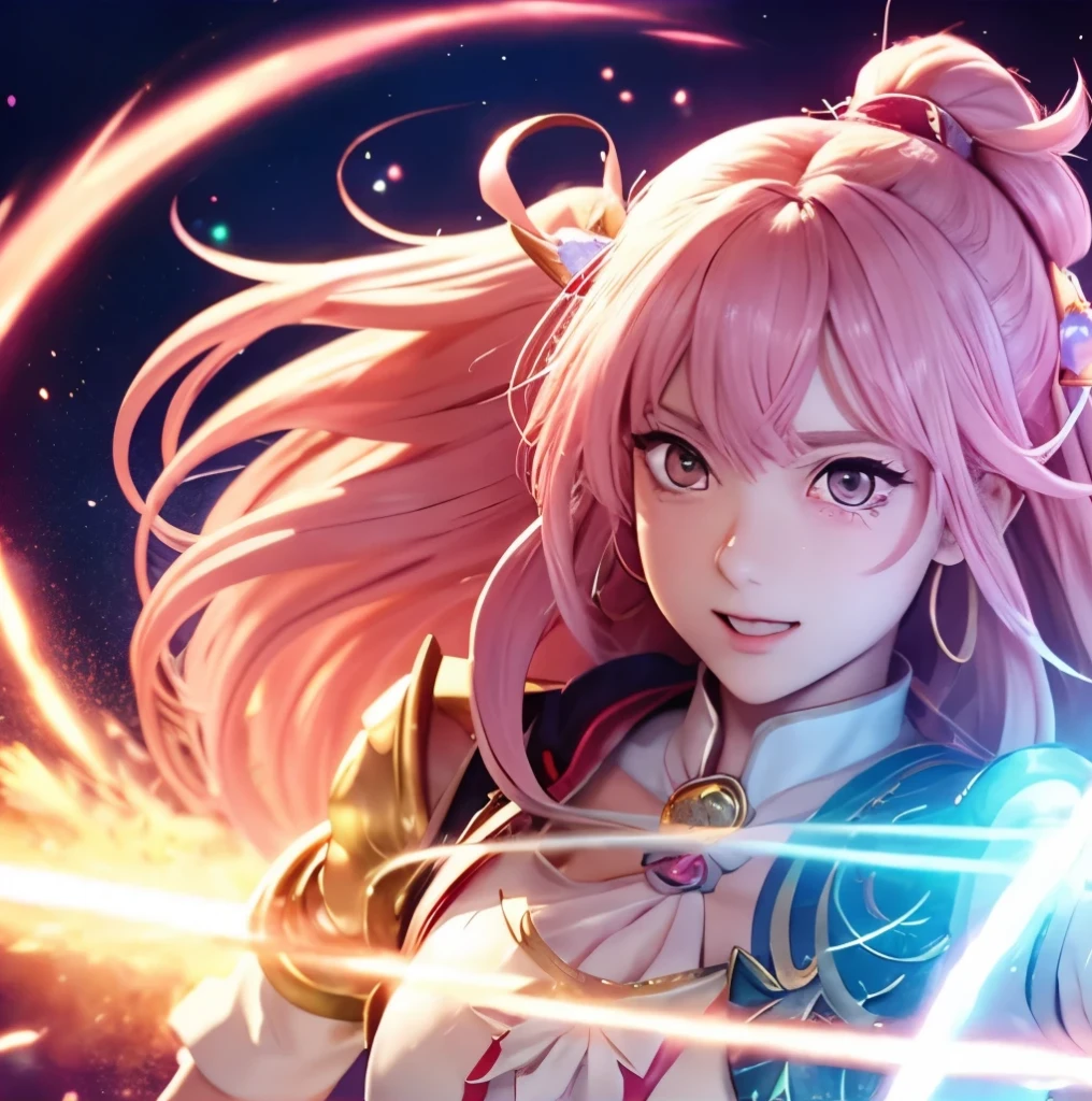 fly in the sky, Glide with arms outstretched, noon, wide、Open view, High Angle, Bright sunshine, Character's flowing hair, Smooth、fluid, free and、refreshing, Anime Style、Fascinating anime