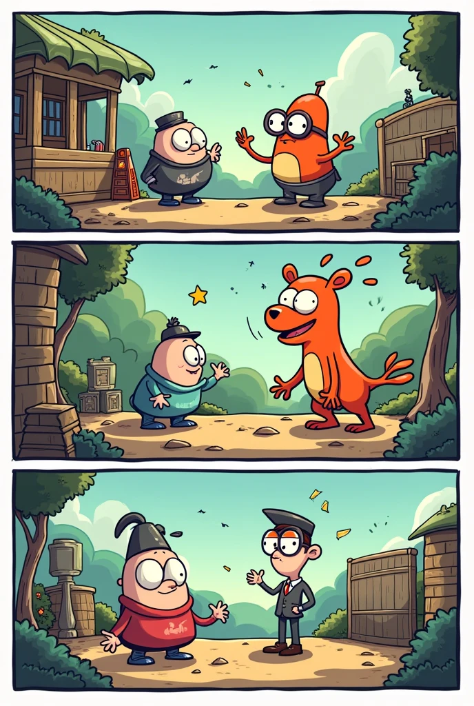 A cartoon of at least 3 comic strips about the law of inertia