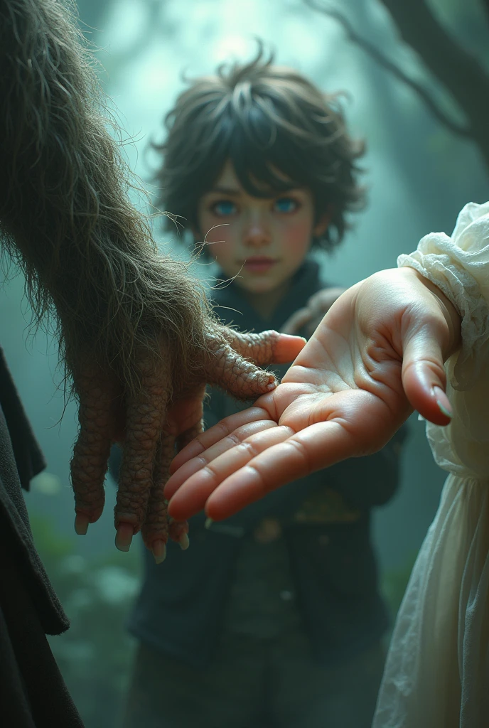 Boy hairy hand and girl clean hand