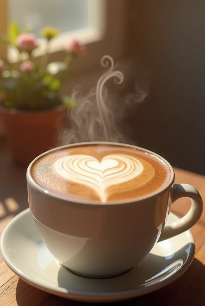 A cup of coffee with a heart saying happy start of the week