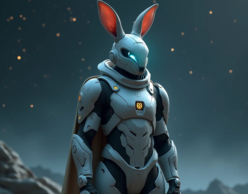 Rabbit anthropomorphism,Full protective helmet mask and future high-tech combat armor,Star Warrior,Art Photography