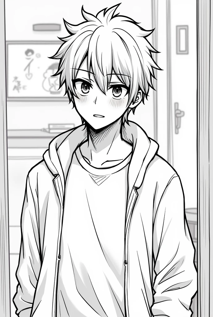 create a manga style image with the following description The character wakes up from his reverie when he hears someone knocking on the door.