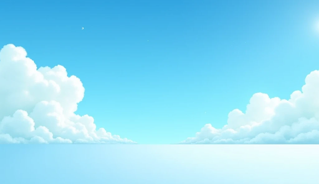A blue sky, 2d, with white clouds, horizontal platform