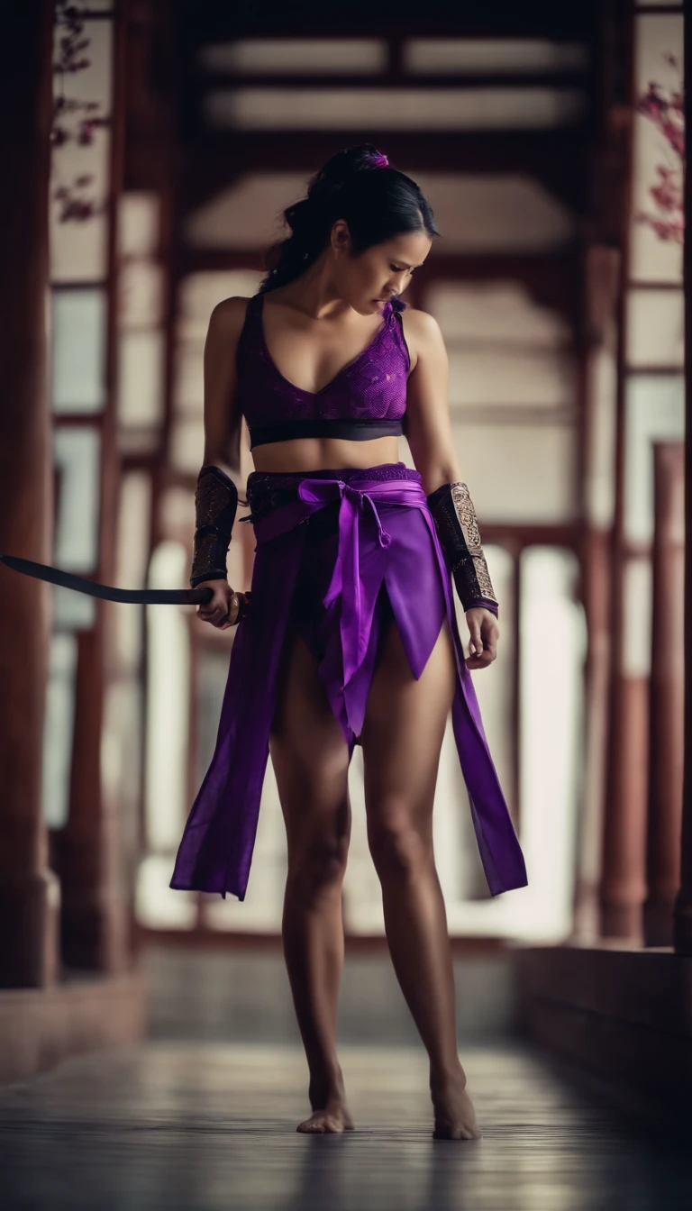Samurai Swordsman woman In underwear Full body sexy underwear Full body sexy purple underwear