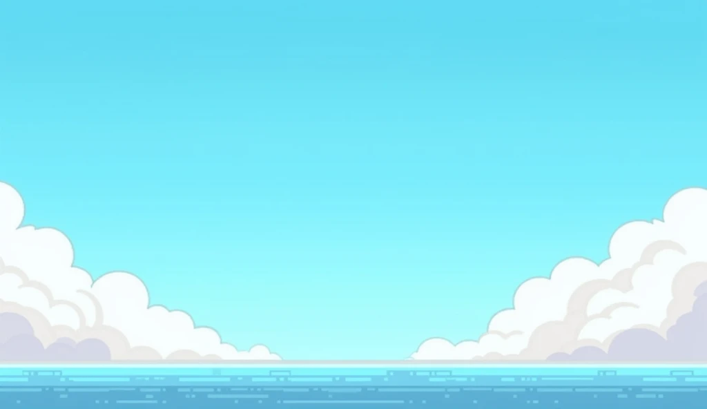 A blue sky, 2d, with white clouds, plataforma horizontal pixel