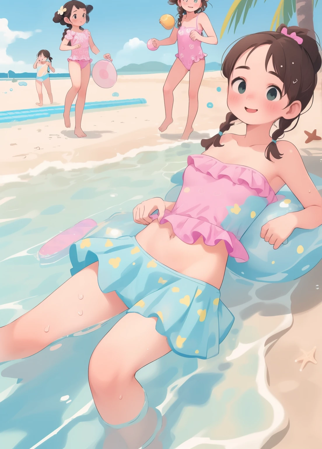 (masterpiece、Highest quality、Highest quality、Official Art、Beautiful and beautiful:1.2)、(One person:1.3)Hatsune Miku、Twin tails,Beautiful breasts, Katsushika Hokusai, (Highest quality:1.4)、High resolution、Detailed Background)、(Beautiful face in every detail:1.4)、Beautiful, smooth skin、Skin Texture、Professional Lighting、Beautiful teenage girl、(Three Women),
Brown Hair、Braided Bob、Braided Ponytail、Braided Hairstyles、Realistic、Perfect body line、Attractive thighs、Attractive big ass、sunny day、Cowboy Shot、
(Three beautiful people swimming on the beach:1.5)、
Splashing water、Happy expression、smile、Laughing with your mouth open、sexual expression、Wet swimsuit、Wet swimsuitが光る、My whole body is wet、My hair is wet too、cute、
The ruffled top and high-waisted bikini bottoms accentuate your feminine charm..。Choose a patterned or brightly colored bikini to make your look even more cute.、
Pair a strapless bikini top with a wrap skirt for a resort look.、For skirts, To add a summery feel、Choose patterned and lightweight fabrics.、
One-piece swimsuits with ruffles and lace details create a cute look.、
When playing at the waterfront, pairing it with a cap not only looks cute, It also protects you from sunburn..、
The cut-out design of this bikini gives it a modern and stylish look.、
Choose one with a complex design or different color combinations.、Your unique charm stands out.、
Rash guards are also a great way to protect yourself from the sun..、
Choose colorful patterns and pop designs.、Pair it with high-waisted bottoms for an active look.。, Girly look.、cute