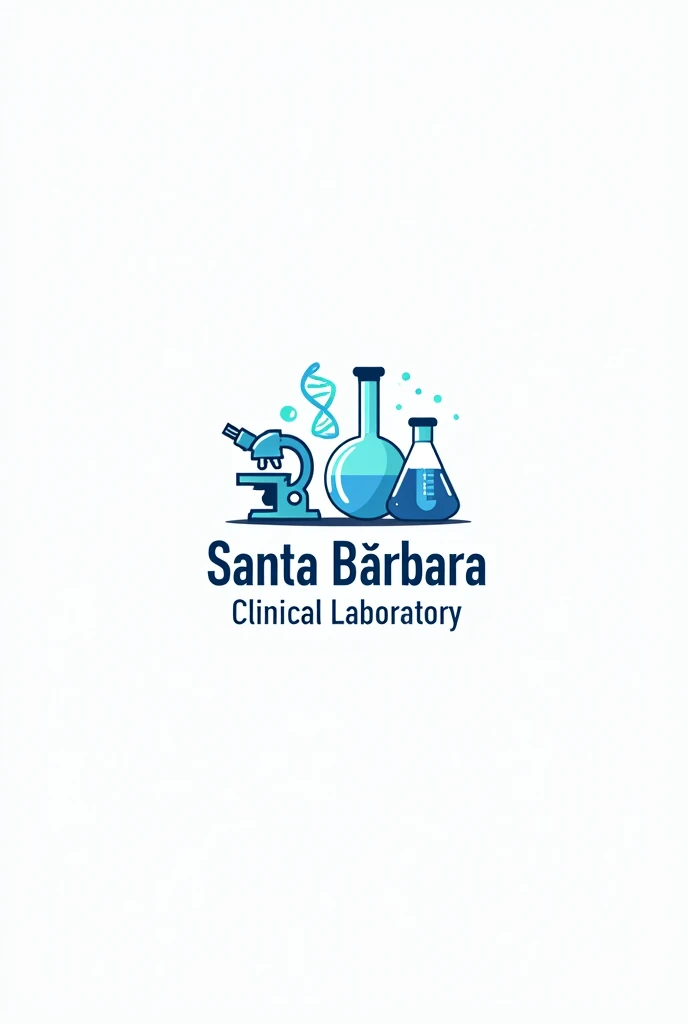 I want you to create a bioanalysis logo with a white background and an optical microscope, DNA chain, Erlenmeyer flask and the name Santa Bárbara Clinical Laboratory written in very beautiful letters, making it innovative, eye-catching and creative.