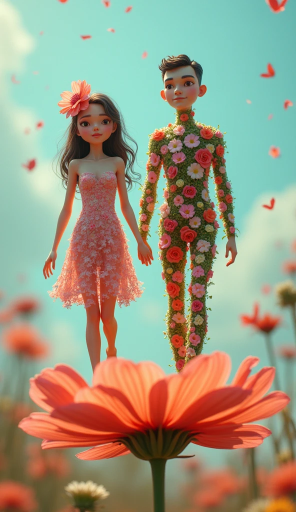 there are two figures of a woman and a man walking on a flower, humanoids covered in flowers, animated film still, animated film, animated film still, animated film, screenshot of youtube video, inspired by ray caesar, music video, whimsical art, the girl made of flowers, animated film ainda, by ray caesar, by Marie Bashkirtseff