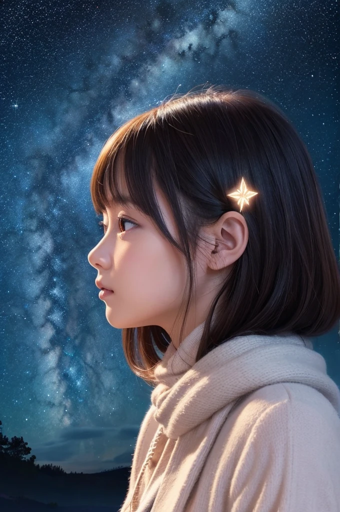 Girl gazing at the starry sky Illustration Picture Starry sky Night sky Beautiful