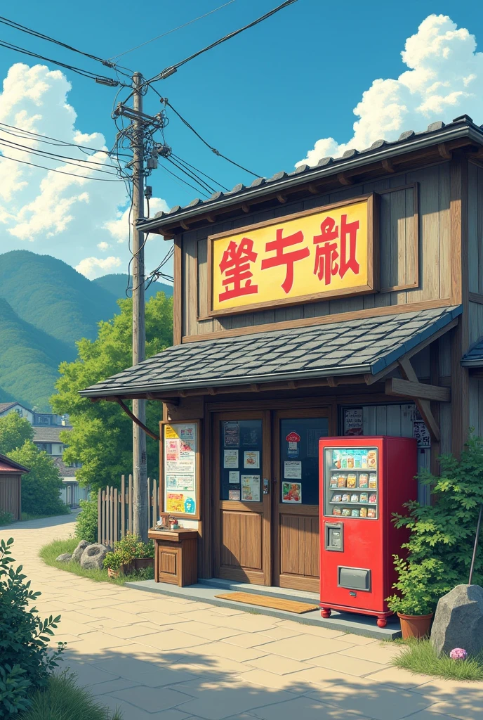 high resolution、High definition、oil、An illustration、Retro、Japanese countryside、Mom-and-pop candy store、Old Signs、vending machine、Retroな色調、No people
