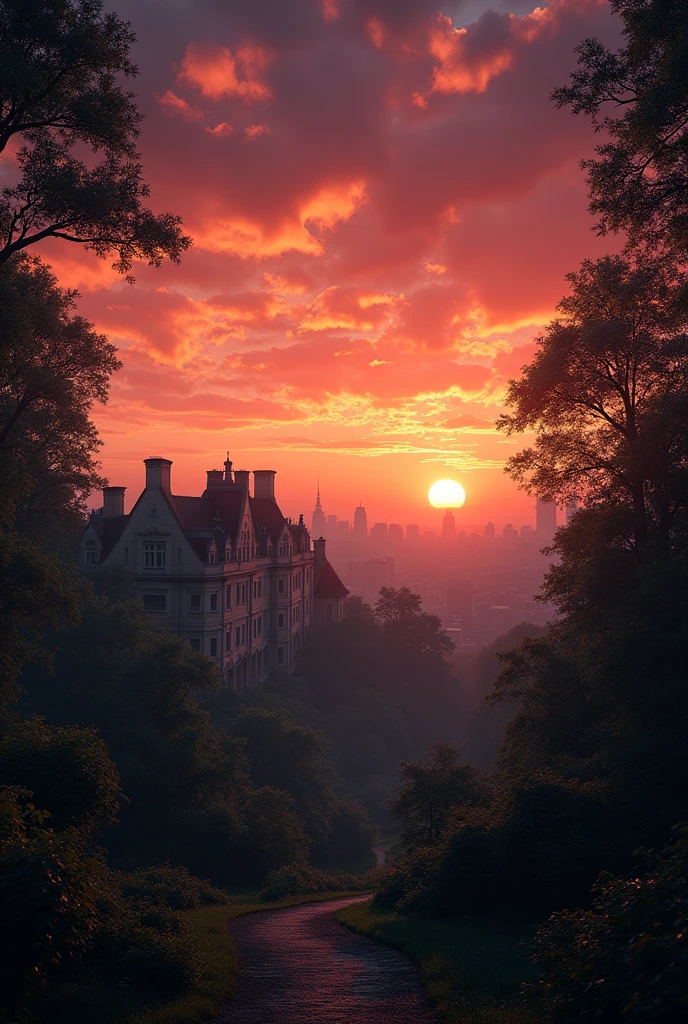 Cinematic Poster Background, drama series, dramatic sky, estate background, urban, sunset