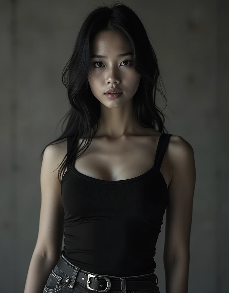Full body photo of a young, stylish Asian woman , Sweat-soaked clothes,Art Photography