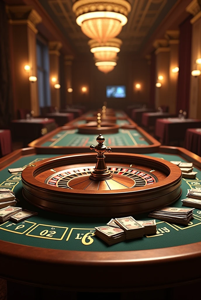 Create an image of the table with roulette numbers with fixed numbers and lots of money around