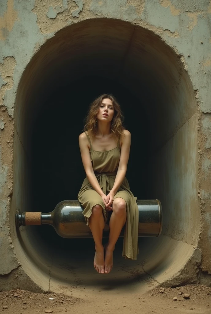 A woman sitting on a bottle And when the bottle entered the ass hole, the woman started screaming