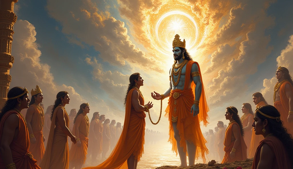 As a result of his strict observance of the precepts, King Harishchandra received a boon from Lord Vishnu.