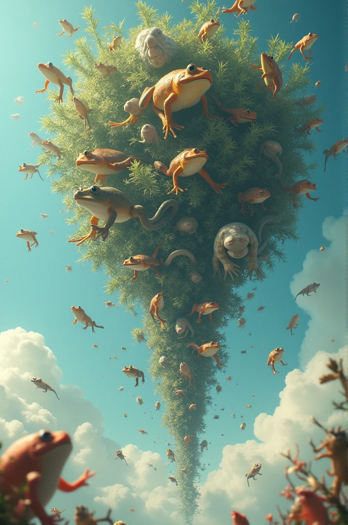 A image in which frog,fish,snake and insects and pests are falling from the sky