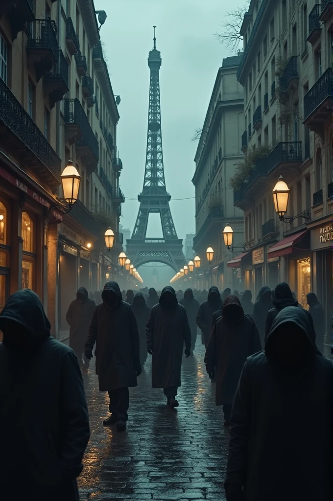 An image of the city of Paris with layers of shadows over the homeless