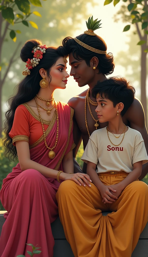 Radha kreeshna with Twenty four years old boy seat in t shirt Sonu name on t shirt he see front
