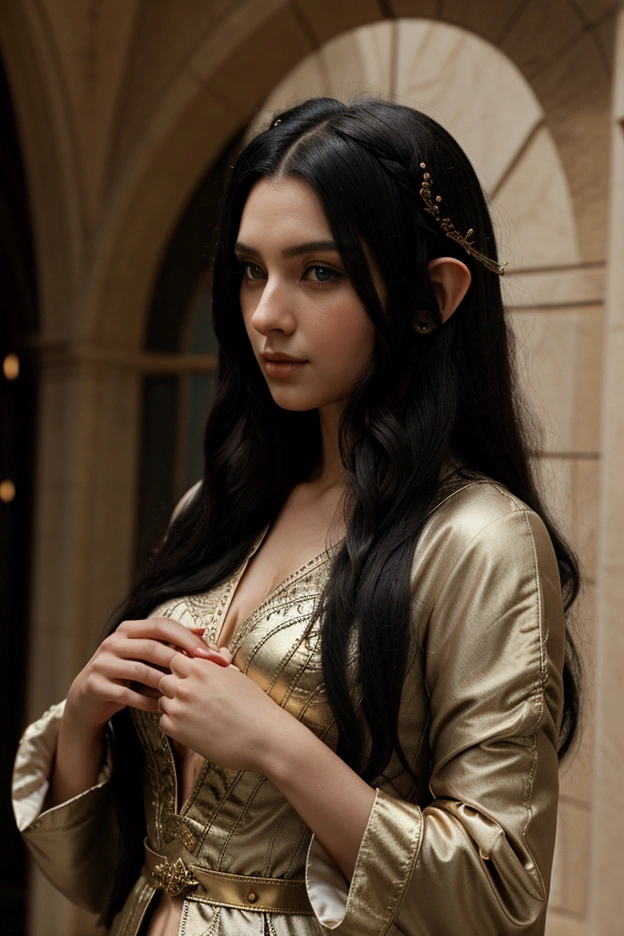 I want a noble elf. beautiful black hair and clothes that convey nobility.