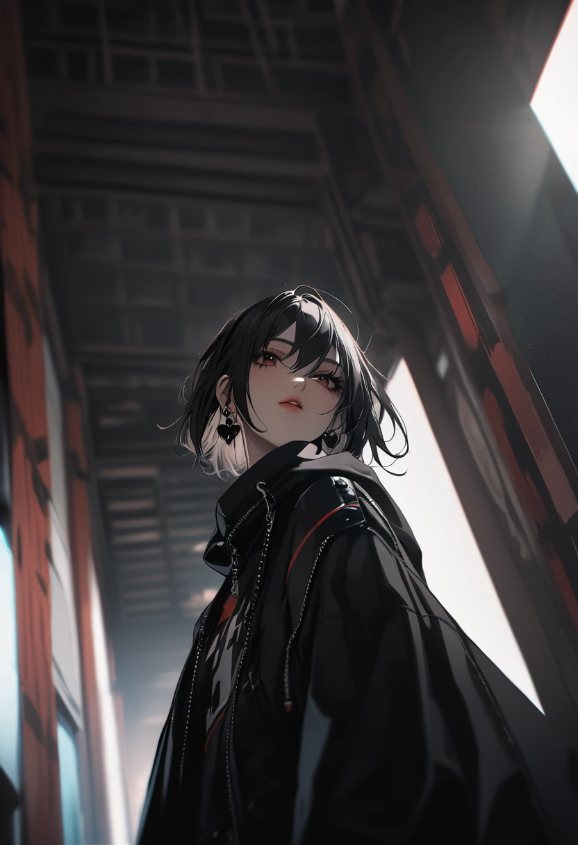 Highest quality、8k、masterpiece:1.3、Gothic Punk、The inside color is red、Black-haired、hair ornaments、Beautiful girl、creative、Dark Fantasy Style、Neogoth、Goth Fashion:1.2、High resolution、masterpiece、Highest quality、頭w:1.3、((Hasselblad Photos))、Fine skin、Sharp focus、(Cinematic lighting)、Realistic textured hair、((Black Mask)),Whole Body Ezbian、((View from below))