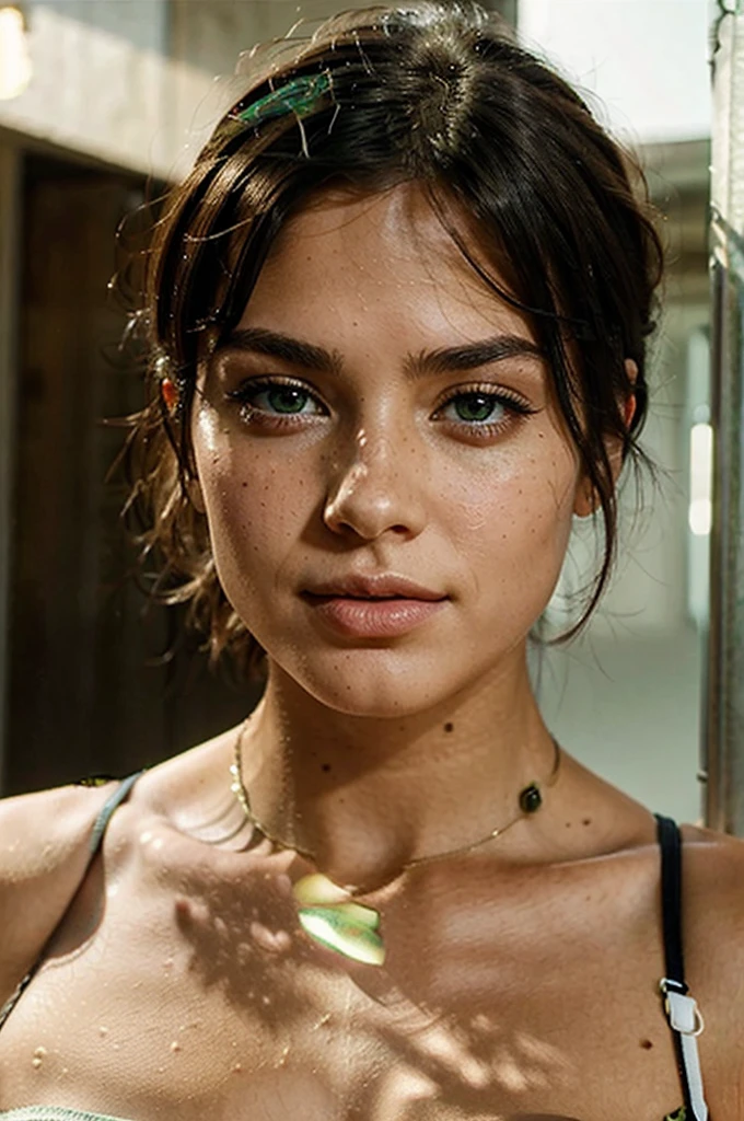 BEAUTIFUL VERY SEXY WITH SHORT HAIR, FULL LIPS AND LIGHT FRECKLES and green eyes
