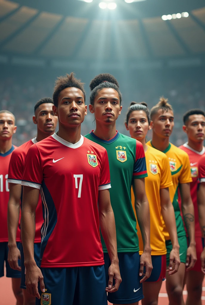 Female and male athletes of different nationalities wearing Olympic clothing representing courage
