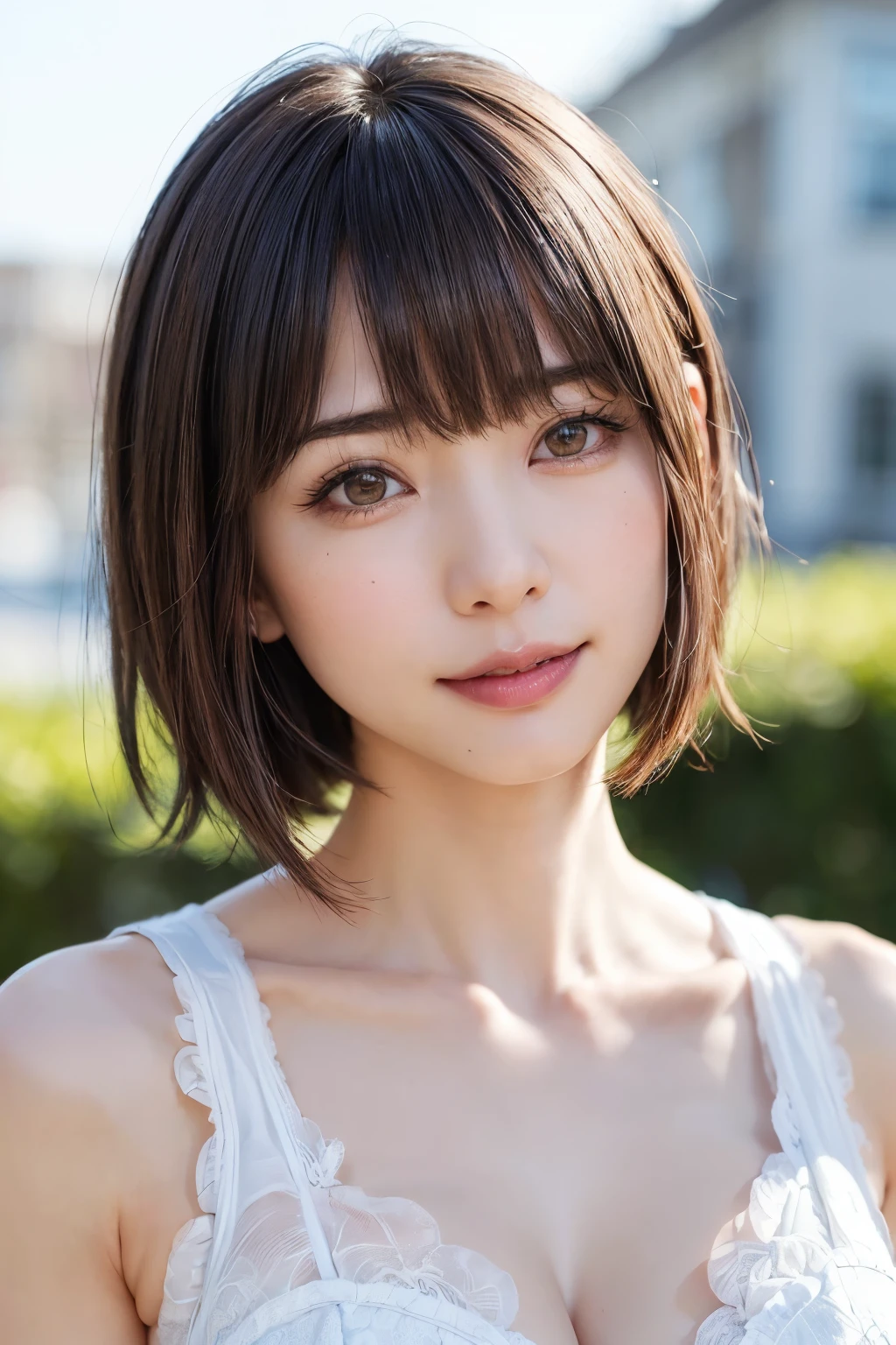 (software:1.8、masterpiece, Highest quality),1 person, alone, hyper Realistic, Realistic,Realistic, Looking at the audience, Light brown eyes:1.4,Brunette Short Bob Hair with highly detailed shiny hair, Brightly colored winter clothes, Lepangas:1.4), Outdoor, Mouth closed, Upper Body、big chest eye、eyelash、{Hugeな|big chest|Hugeなな|Mega} whole :2, chestの谷間:2、(((big chest eye、Short Bob Hair、Highlights from Students、Looking at the audience、She is very beautiful and cute、Show me your ears、Long neck、smile、Close your mouth and smile、Bangs and beautiful teeth)))、Ideal body type、(Nothing is drawn、A very beautiful pure white background:1.6)、美しいLong neck:1.4、(({Huge|big|Hugeな|Mega} chest, chestの谷間:2、Upper Bodyは服を着ていない:1.6))、(((Portraiture:2)))、Perfect Anatomy