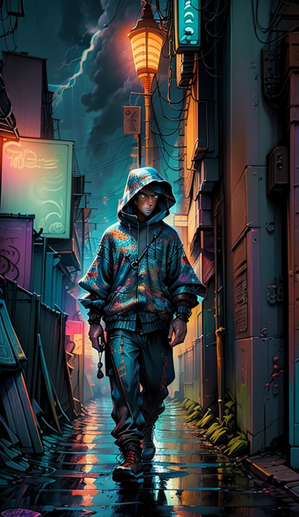 Memes,Digital Art,Van Gogh,psychedelic,thunder,dark,Cyber,colorful,oil,Streetscape