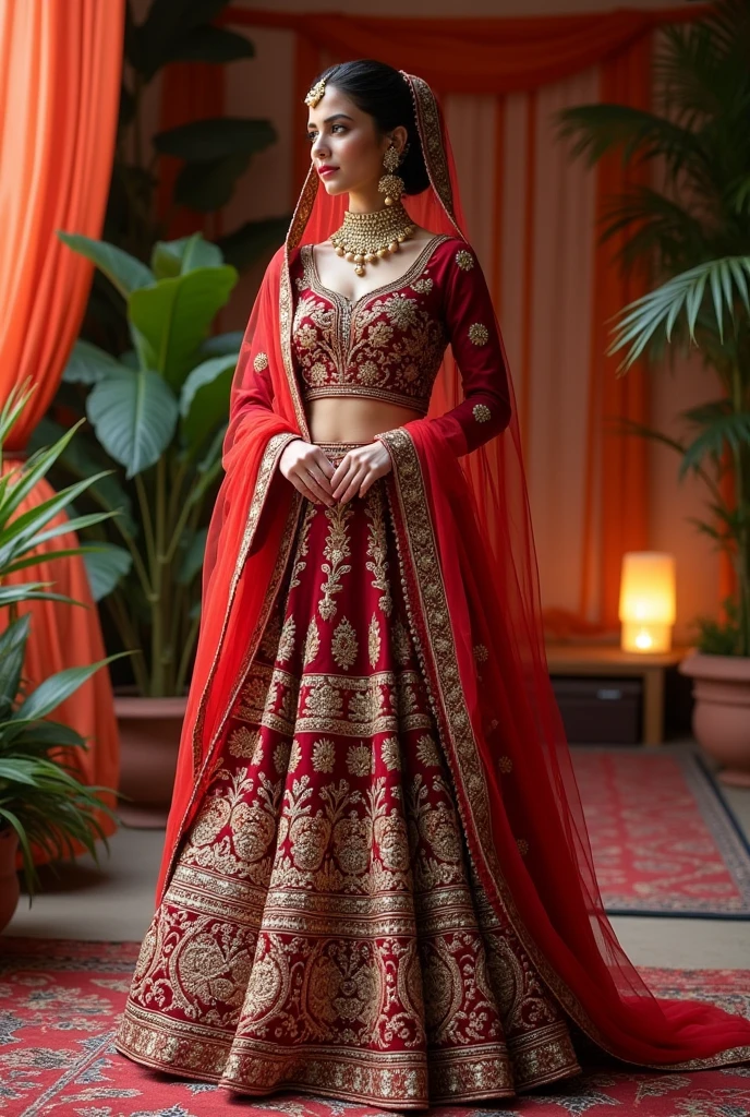 Lengha for nepali bride with heave hand work