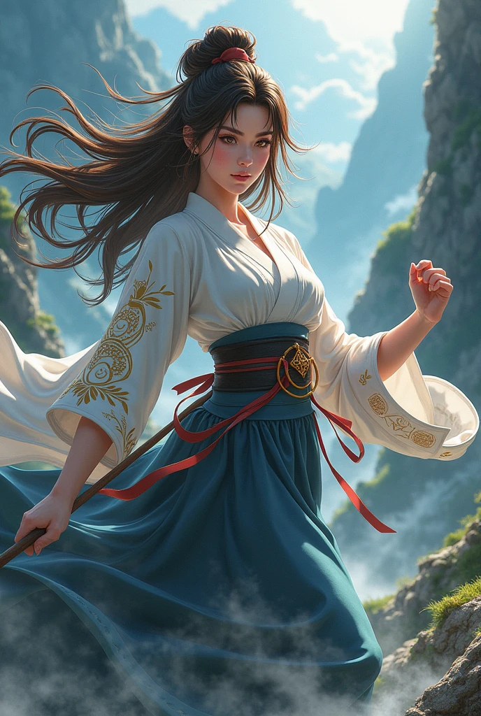 Girl from the demon Slayer verse she has hazel eyes with long brown hair.In her early twenties using gravity breathing(anime)