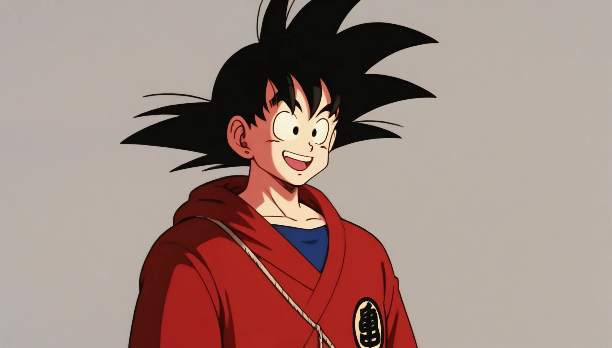 Son Goku, Old age, Black Hair, Iris, Spiked Hair, Jedi Robe, Hooded Robe, Put on the hood, smile, Open your mouth