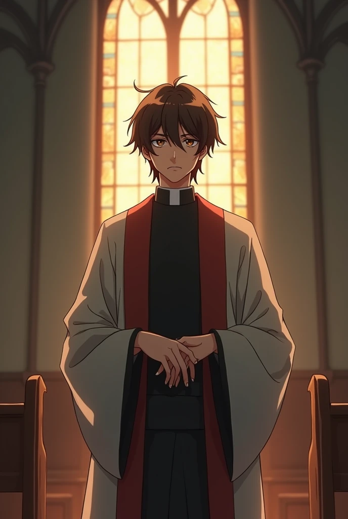 pastor anime men shaggy brown hair