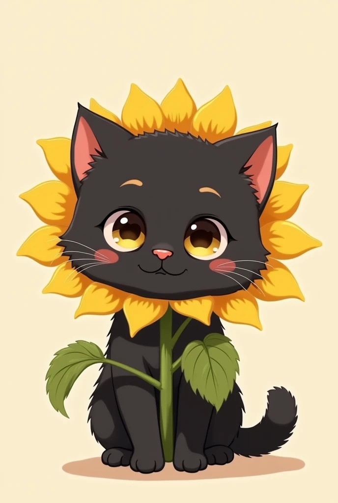 British Shorthair，Anime Touch，Baby Cat，Black cat，Wearing a sunflower costume。