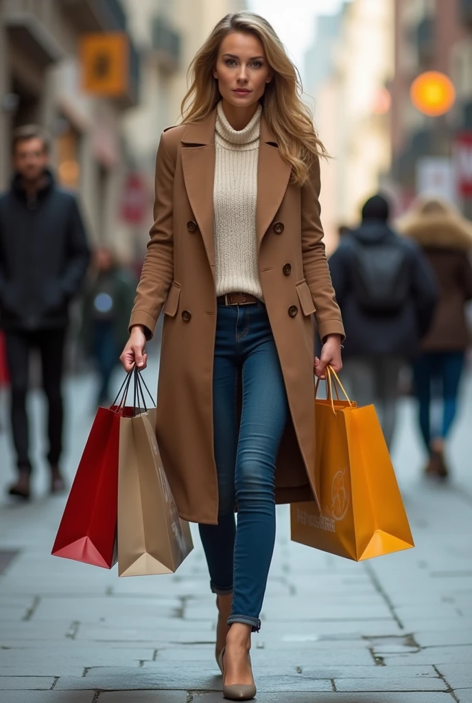 shopping bags in her hands
